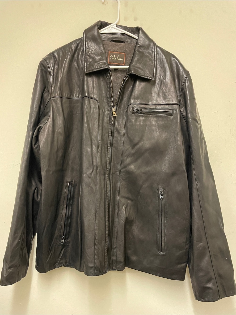 Club Room Black Leather Bomber Jacket | Size: L